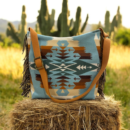 Compass Crossbody-Italian Leather, Pendleton Wool
